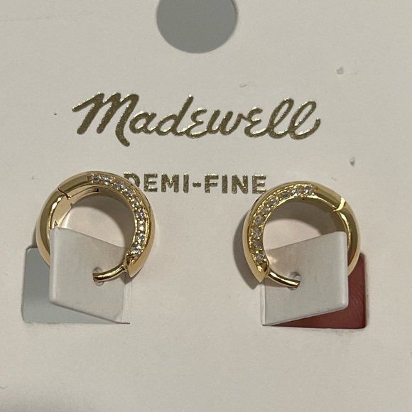Madewell Demi-Fine Pronged Crystal Huggie Hoop Earrings $88 NEW 14k gold over SS - Picture 4 of 5